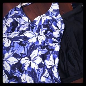 Relativity Blue & White Floral Swimwear NWT 14